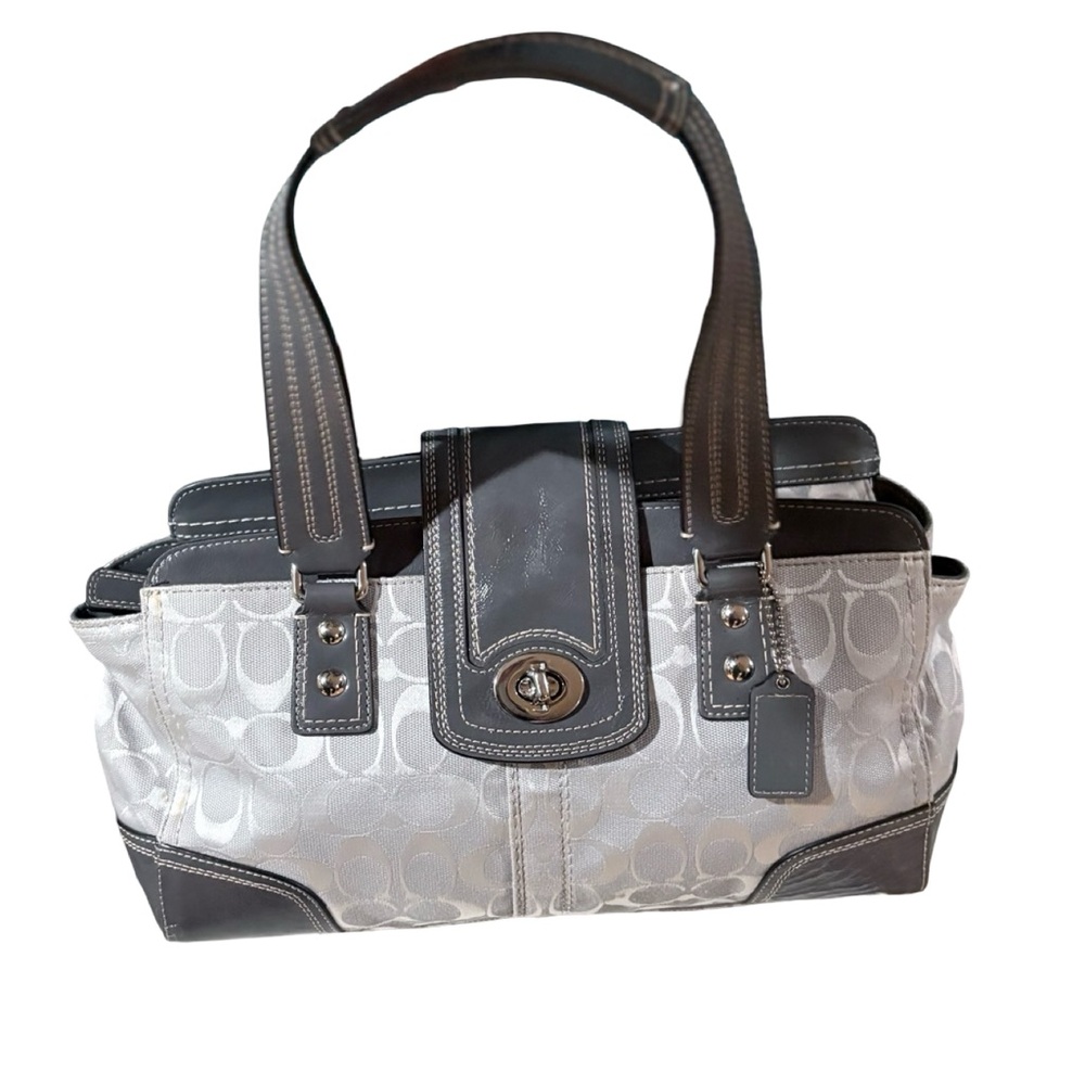 Vintage Coach Hampton Carryall Canvas Gray Women's Designer Shoulder Bag